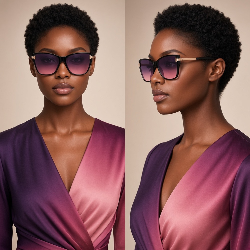Sunglasses Black Frame Gradient Pink Lens Elegant Sexy Girl Cherry Lentes Gafas